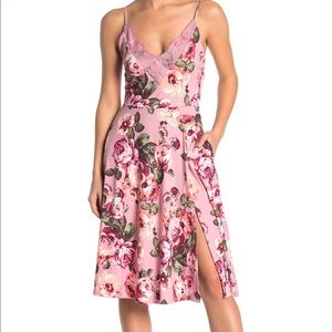 Socialite Brushed Knit Lace Trim Fit & Flare Dress